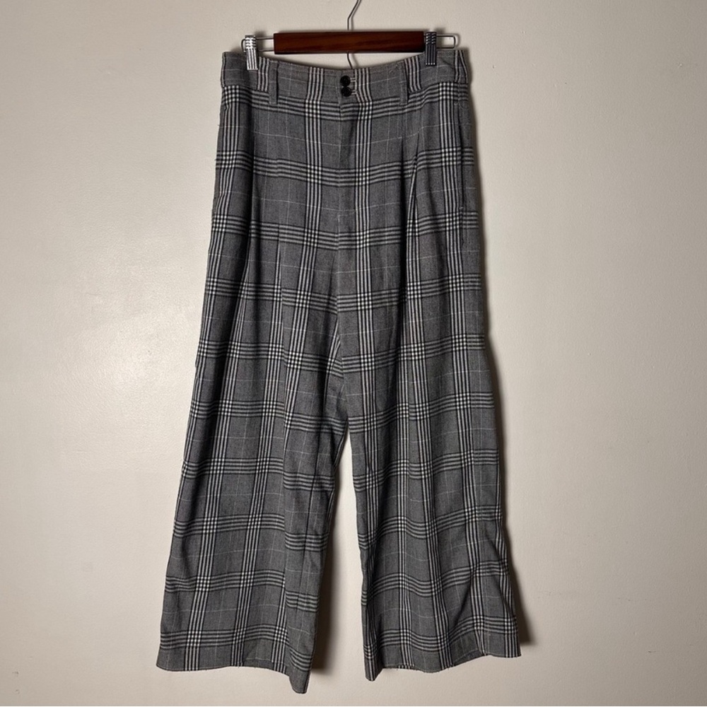Madewell Plaid Pleated Wide Leg Trouser Pants Size 6 Black White Grey - Picture 2 of 7